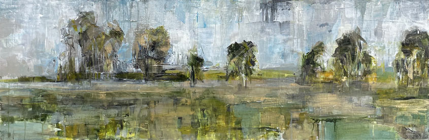 Rosemary Eagles nz asbtract landscape art, hazy peninsula